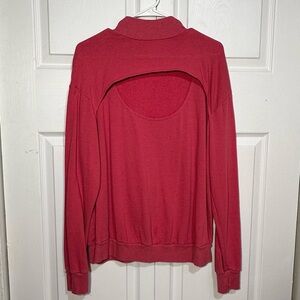 T.La Pink French Terry Mock Neck Cut Out Sweatshirt Large EUC